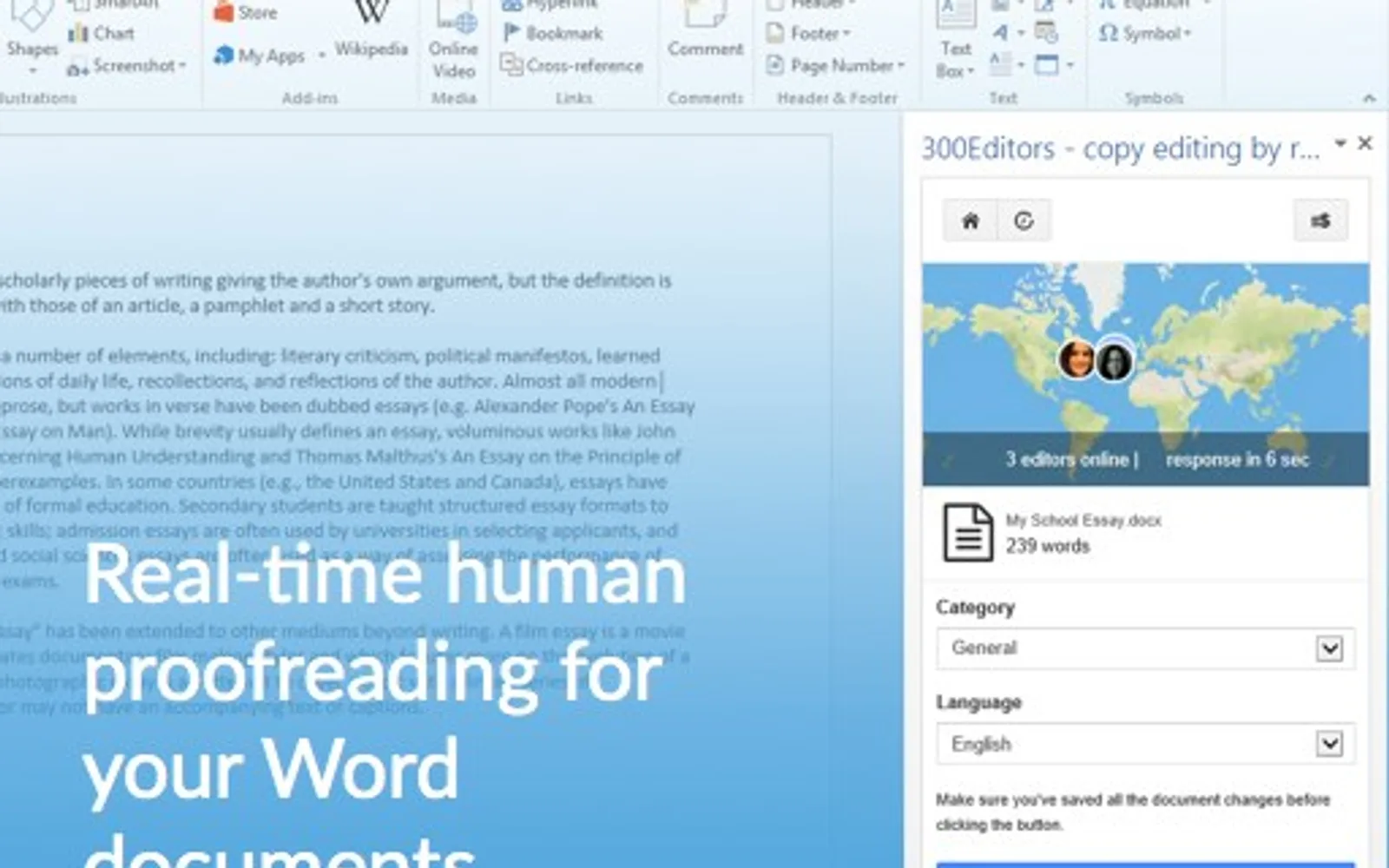 300Editors - proofreading by real people — screenshot from the Microsoft Marketplace listing