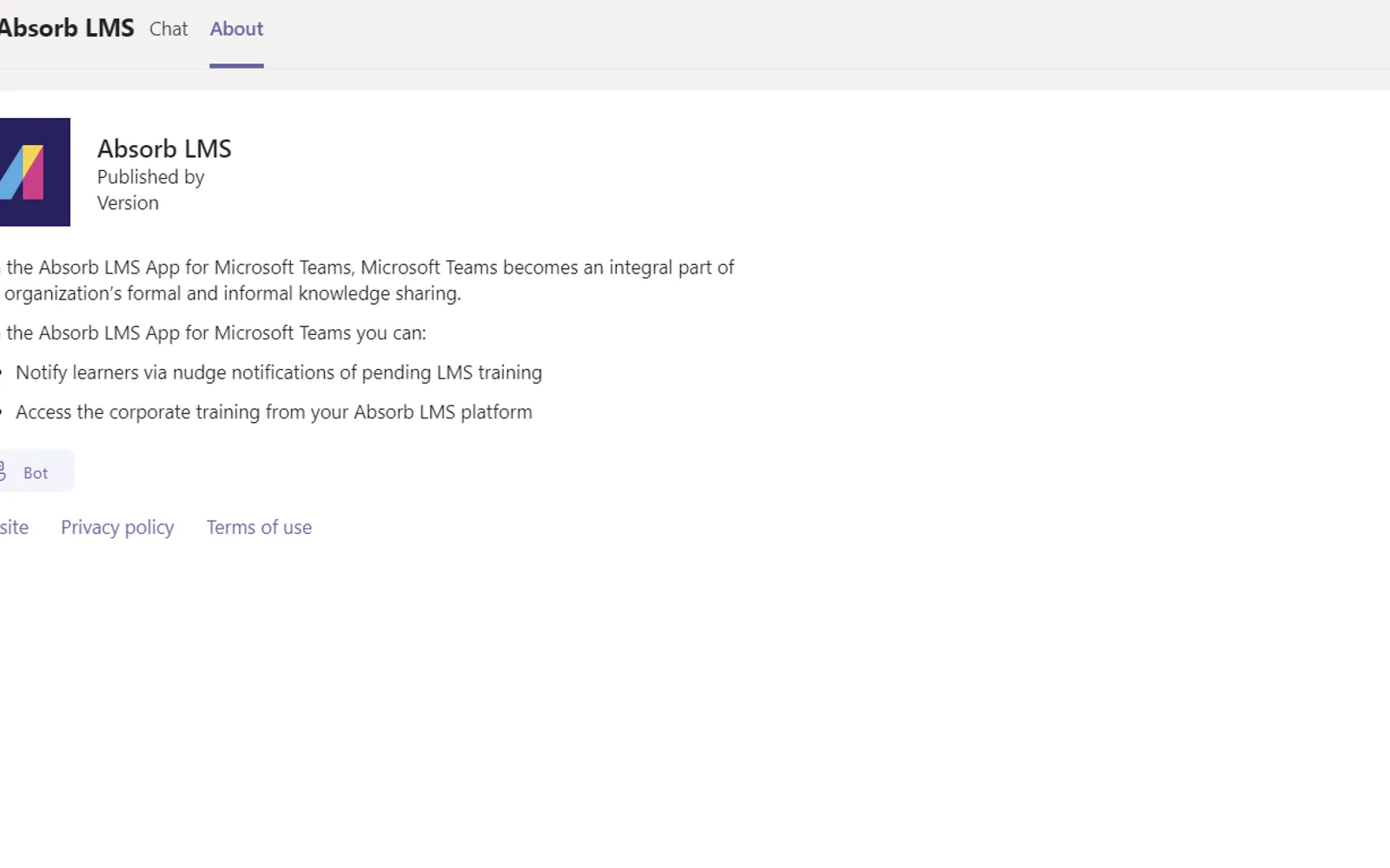Absorb LMS — screenshot from the Microsoft Marketplace listing