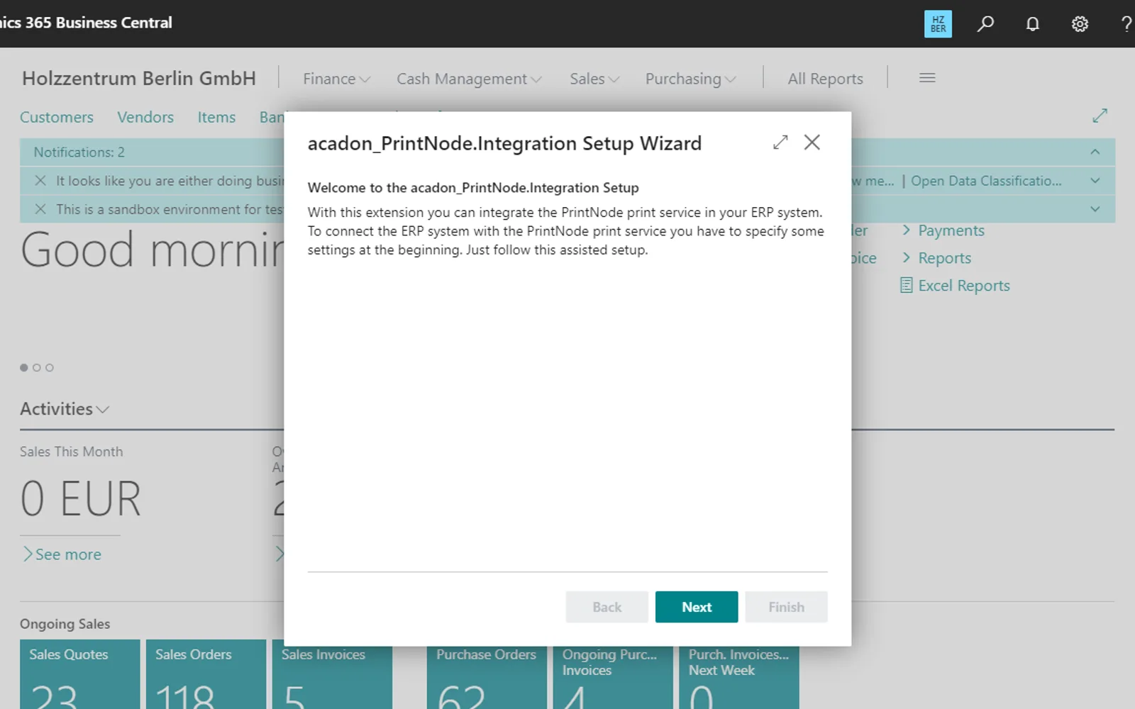 acadon PrintNode Integration — screenshot from the Microsoft Marketplace listing