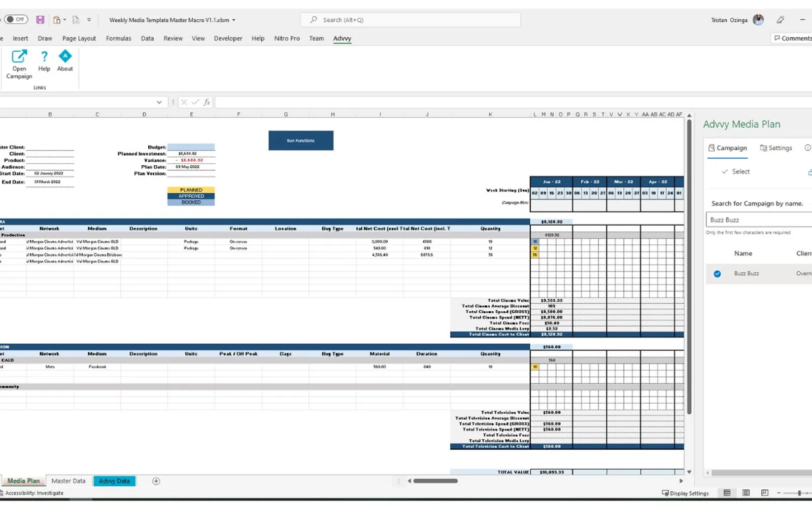 Advvy Media Plan Sync — screenshot from the Microsoft Marketplace listing