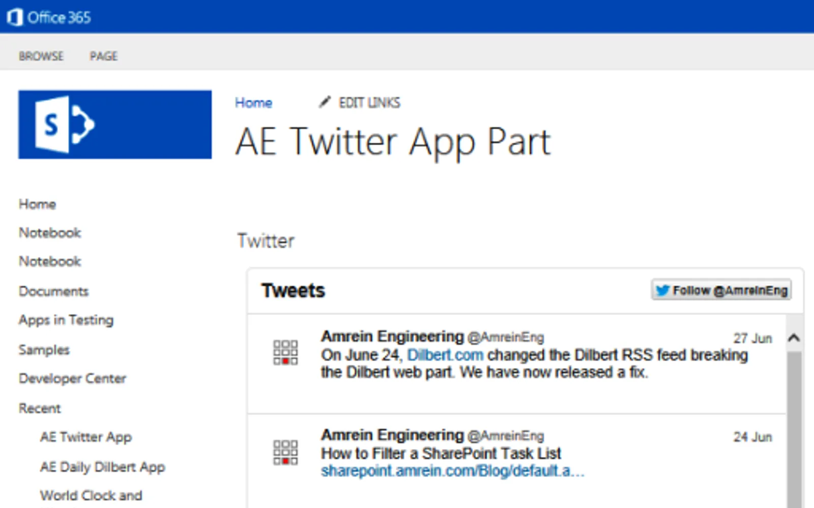 AE Twitter App Part — screenshot from the Microsoft Marketplace listing