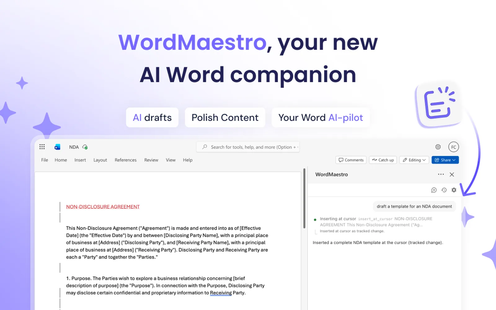 AI WordMaestro - AI Writing Assistant for Word — screenshot from the Microsoft Marketplace listing