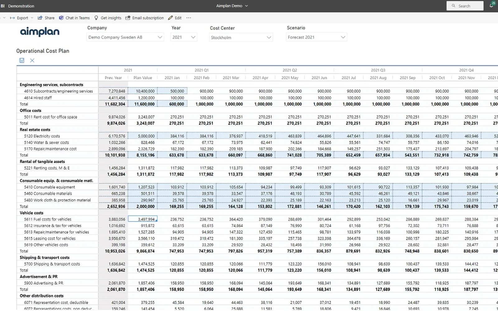 Aimplan Planning and Reporting Visual — screenshot from the Microsoft Marketplace listing