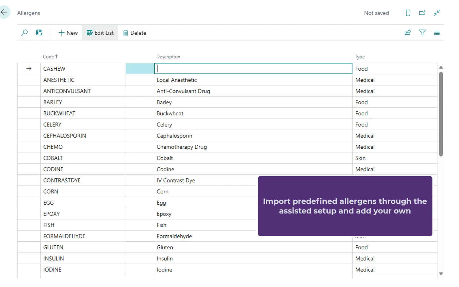 Allergens — screenshot from the Microsoft Marketplace listing