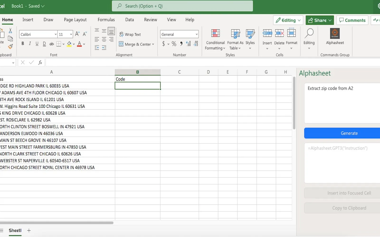 Alphasheet (data processing in one sentence) — screenshot from the Microsoft Marketplace listing