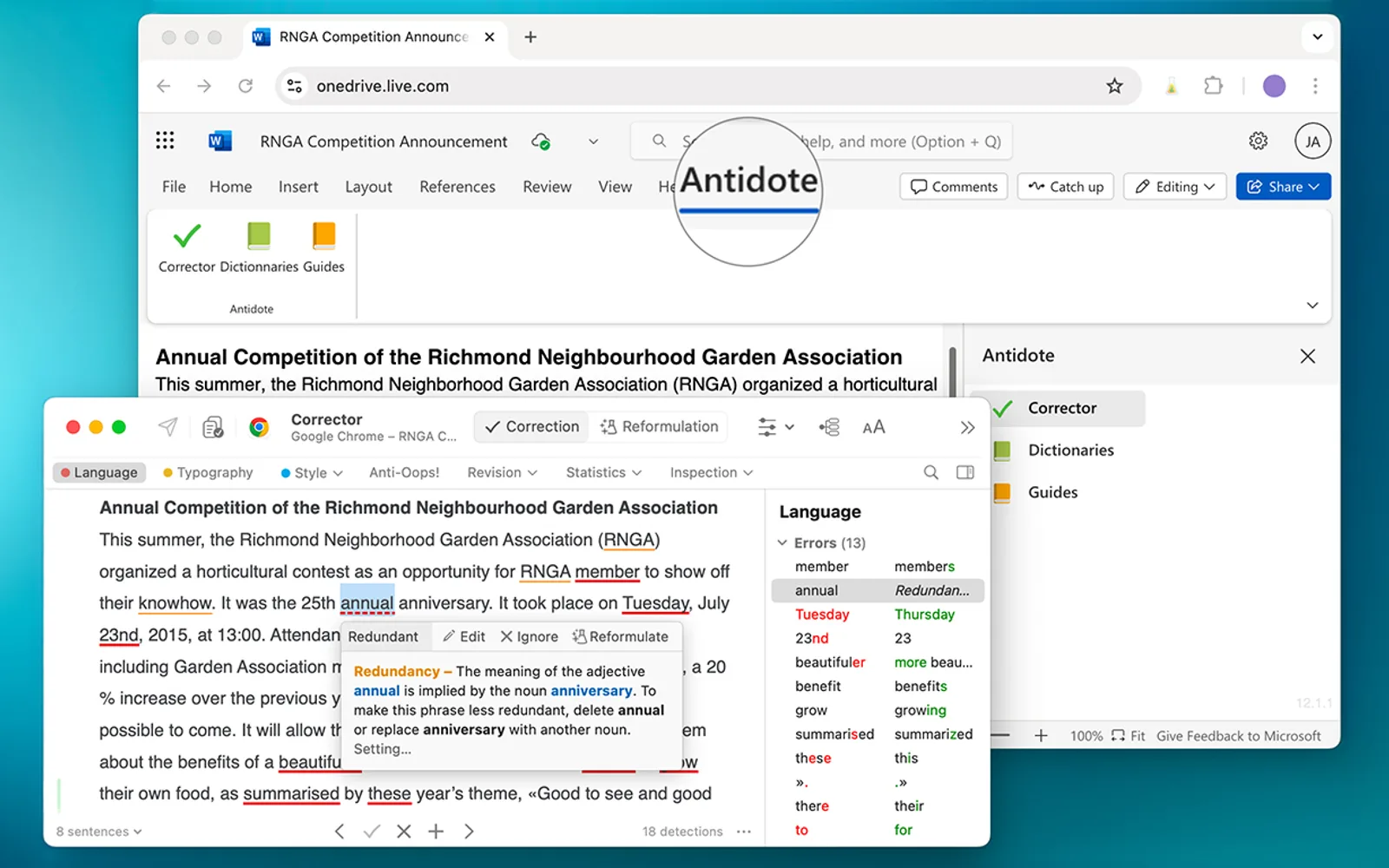 Antidote Connector for Word, Excel, Powerpoint and OneNote — screenshot from the Microsoft Marketplace listing