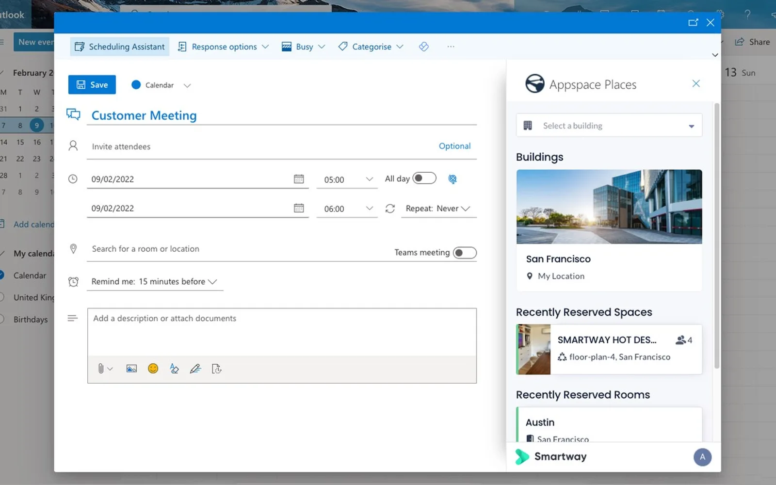 Appspace for Outlook — screenshot from the Microsoft Marketplace listing