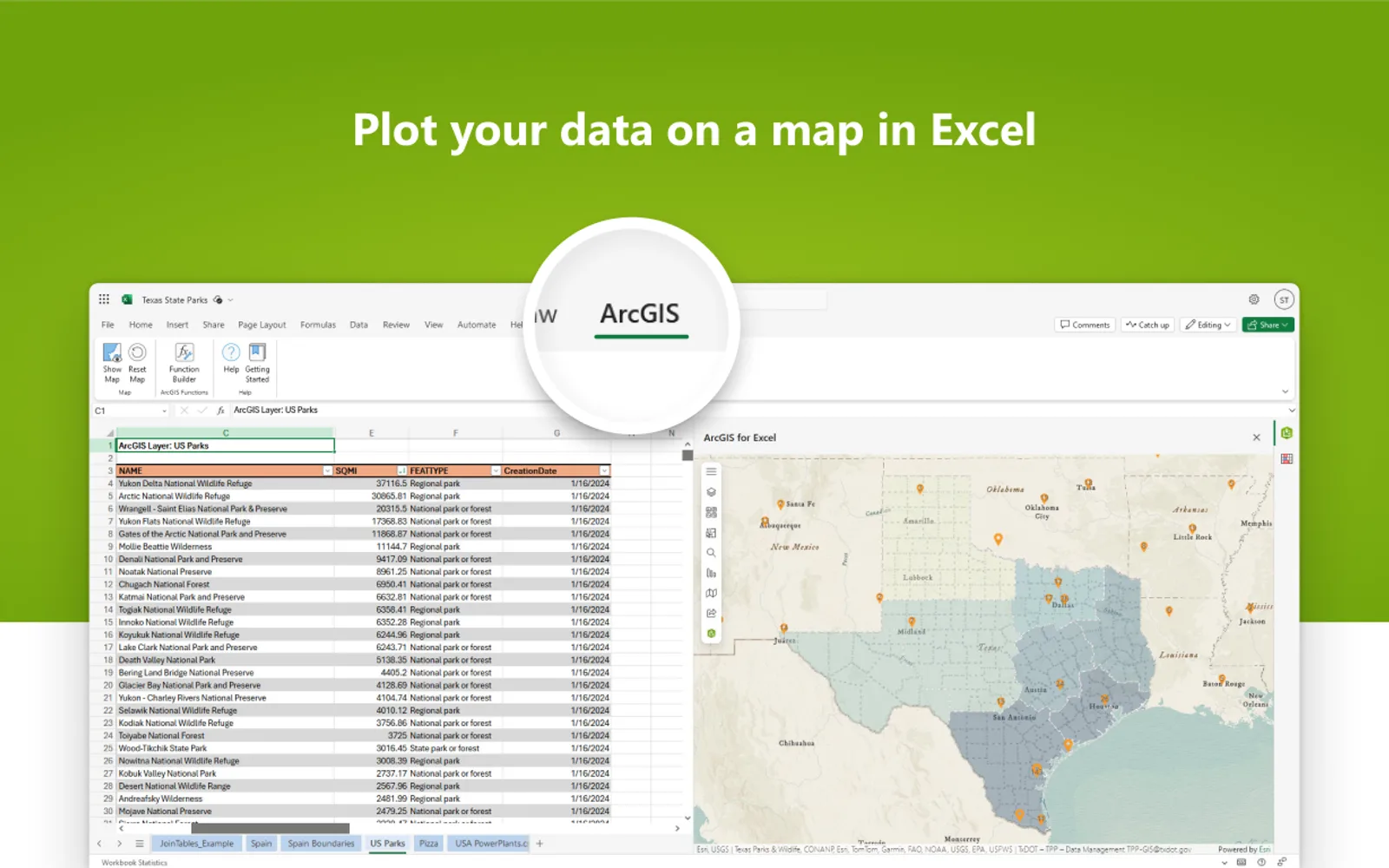ArcGIS for Excel — screenshot from the Microsoft Marketplace listing