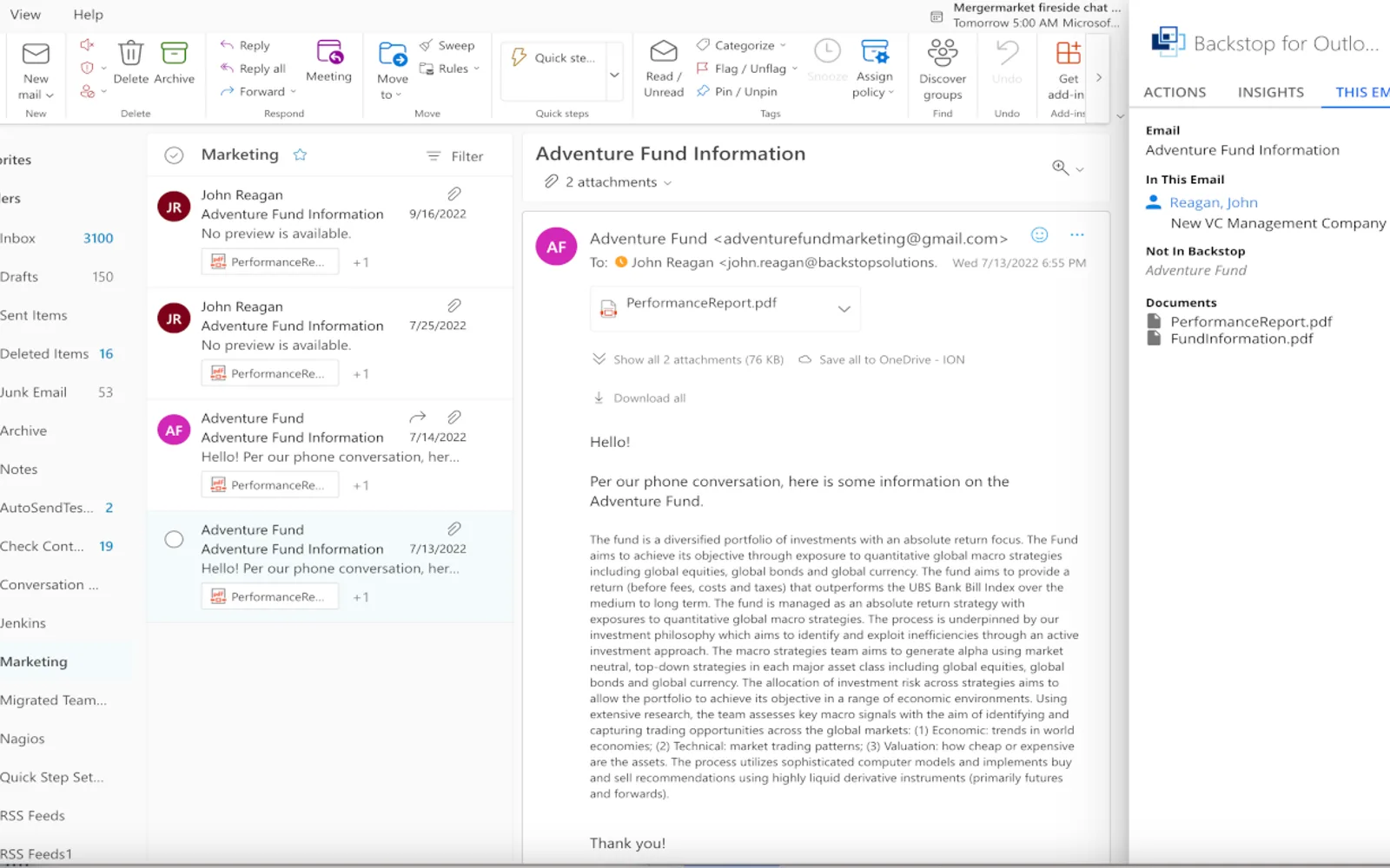 Backstop for Outlook — screenshot from the Microsoft Marketplace listing