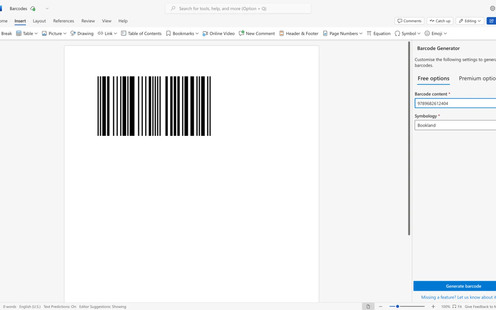 Barcode Generator — screenshot from the Microsoft Marketplace listing
