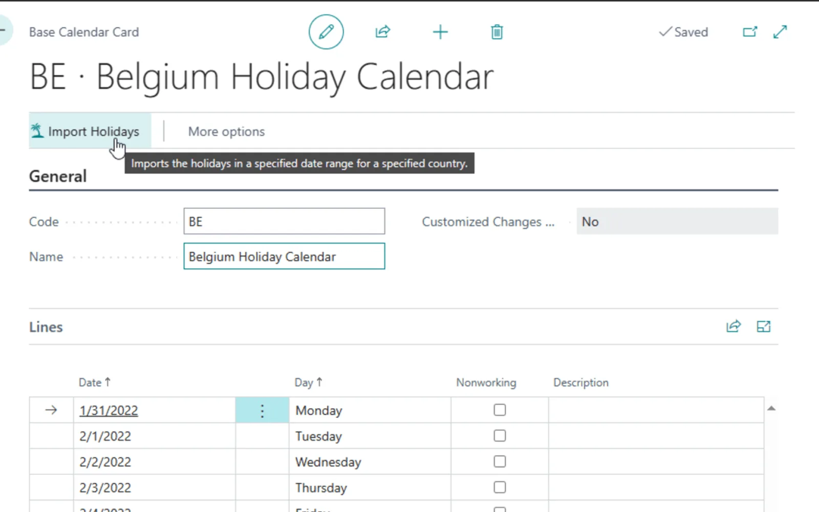 Base Calendar Holidays — screenshot from the Microsoft Marketplace listing