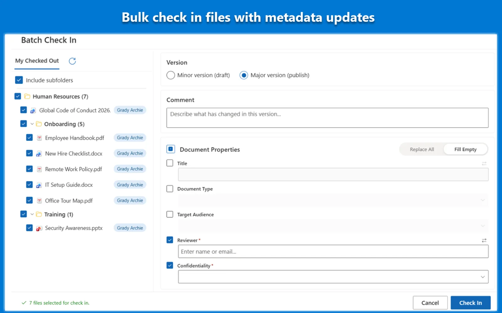 Batch Check In — screenshot from the Microsoft Marketplace listing