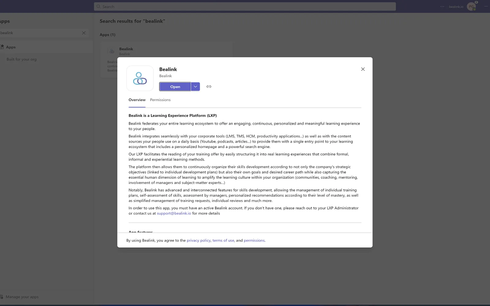 Bealink — screenshot from the Microsoft Marketplace listing