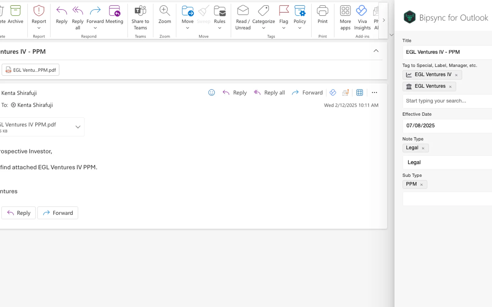 Bipsync for Outlook — screenshot from the Microsoft Marketplace listing