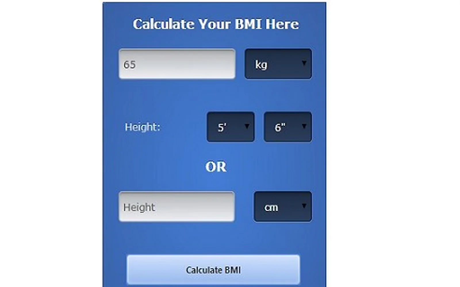 BMI Calculator — screenshot from the Microsoft Marketplace listing
