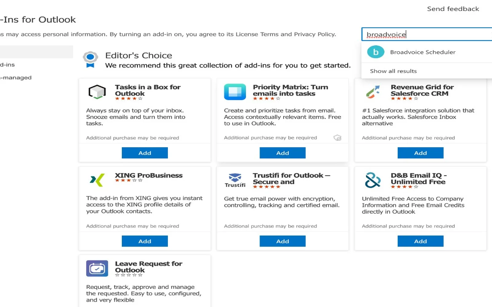 Broadvoice Scheduler — screenshot from the Microsoft Marketplace listing