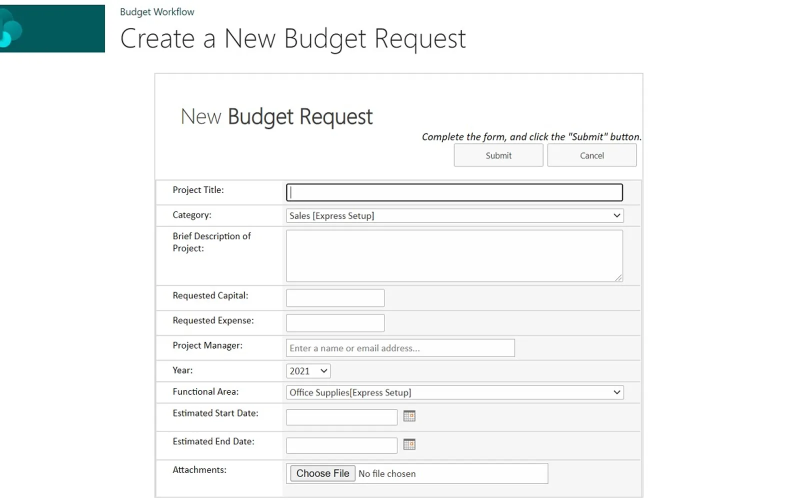 Budget Workflow — screenshot from the Microsoft Marketplace listing