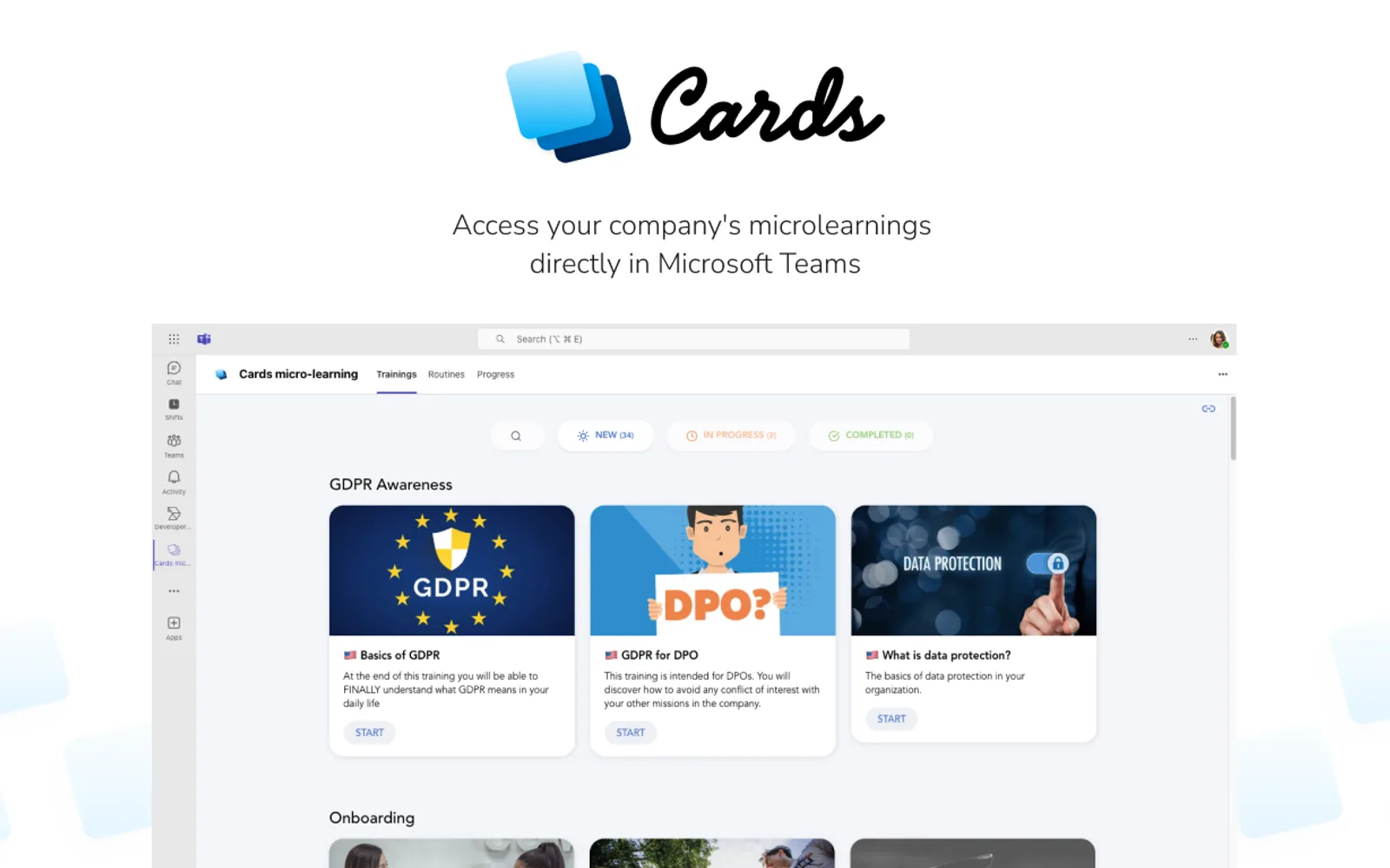 Cards micro-learning — screenshot from the Microsoft Marketplace listing