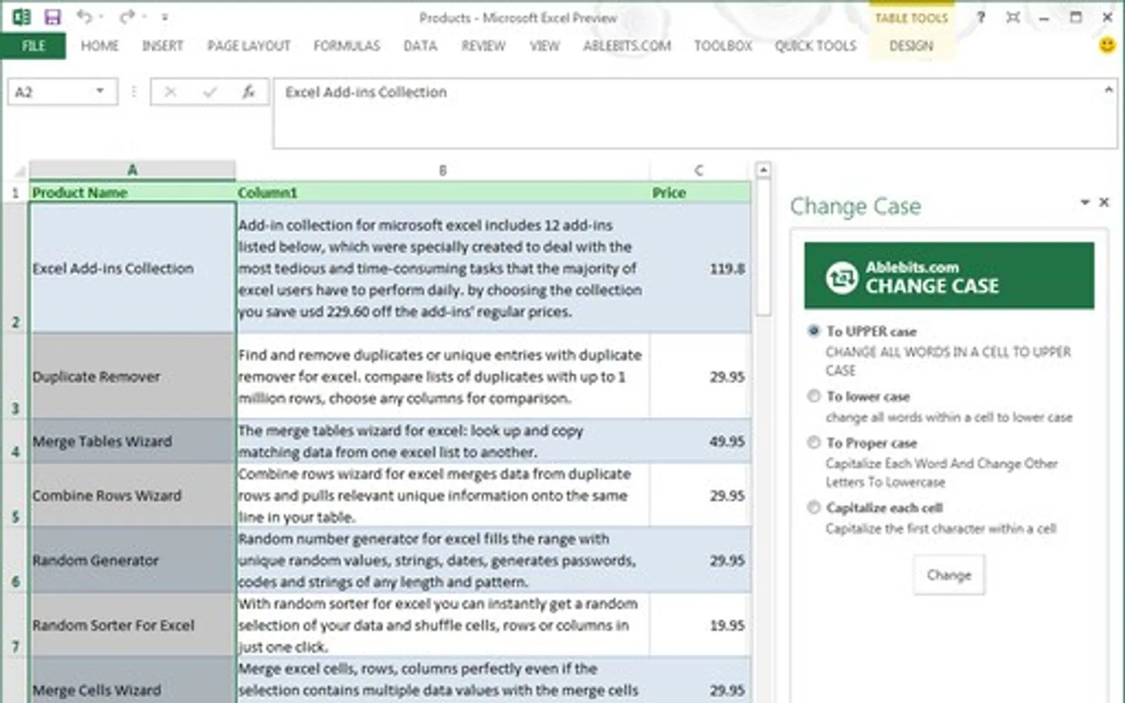 Change Case — screenshot from the Microsoft Marketplace listing