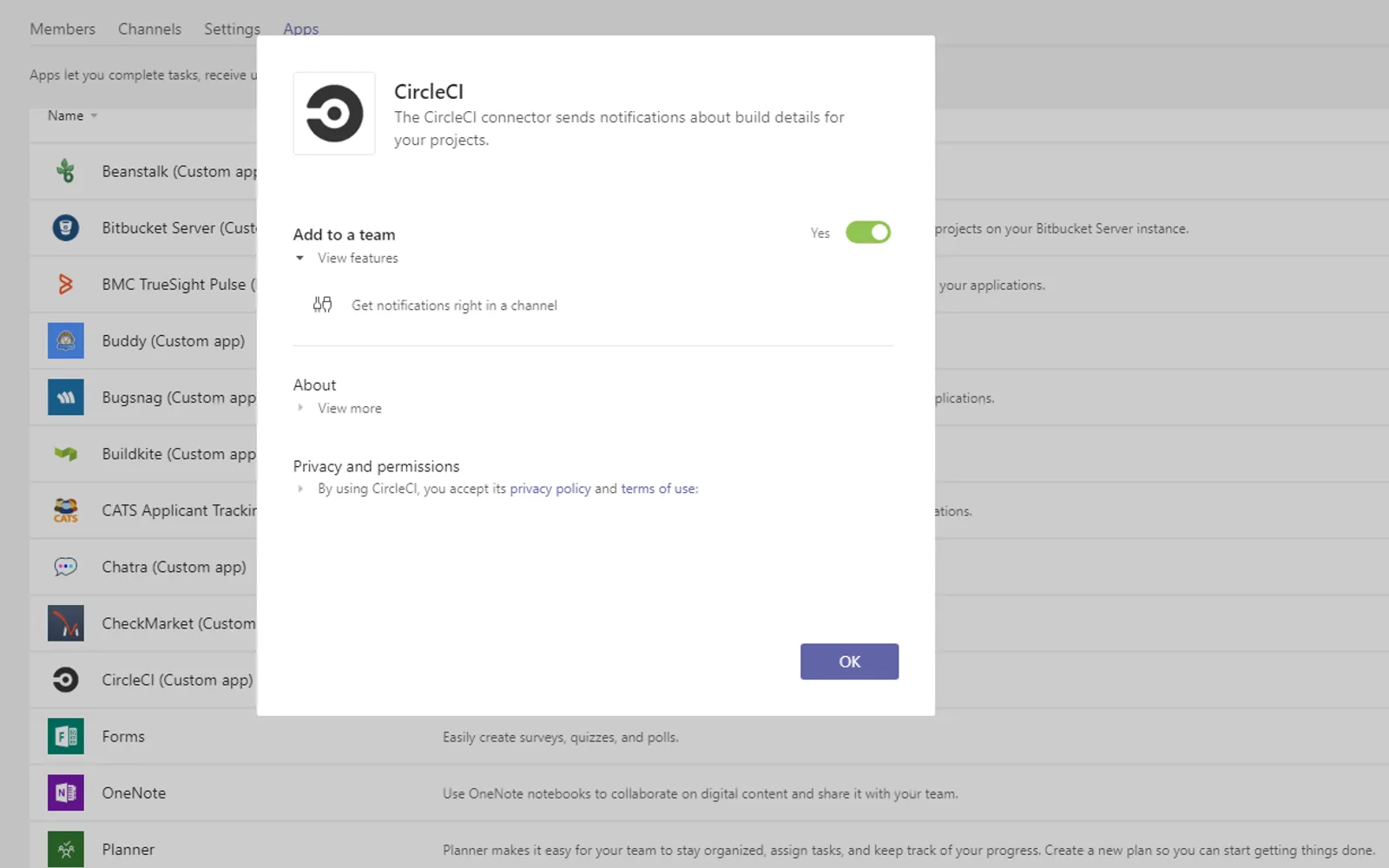 CircleCI — screenshot from the Microsoft Marketplace listing