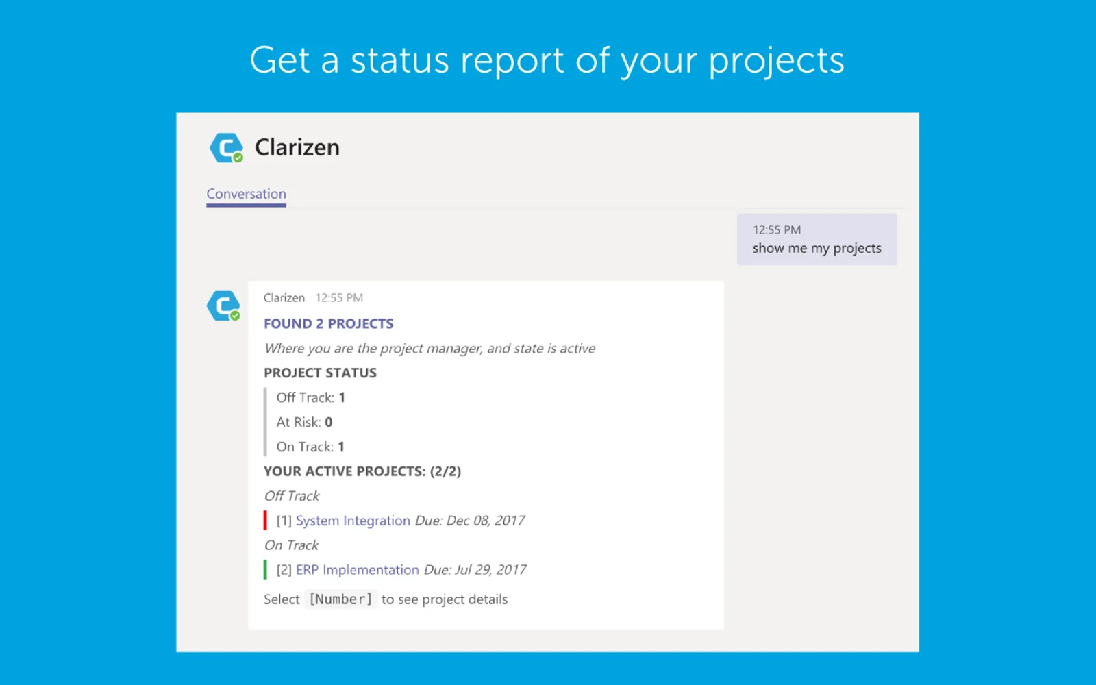 Clarizen Bot — screenshot from the Microsoft Marketplace listing