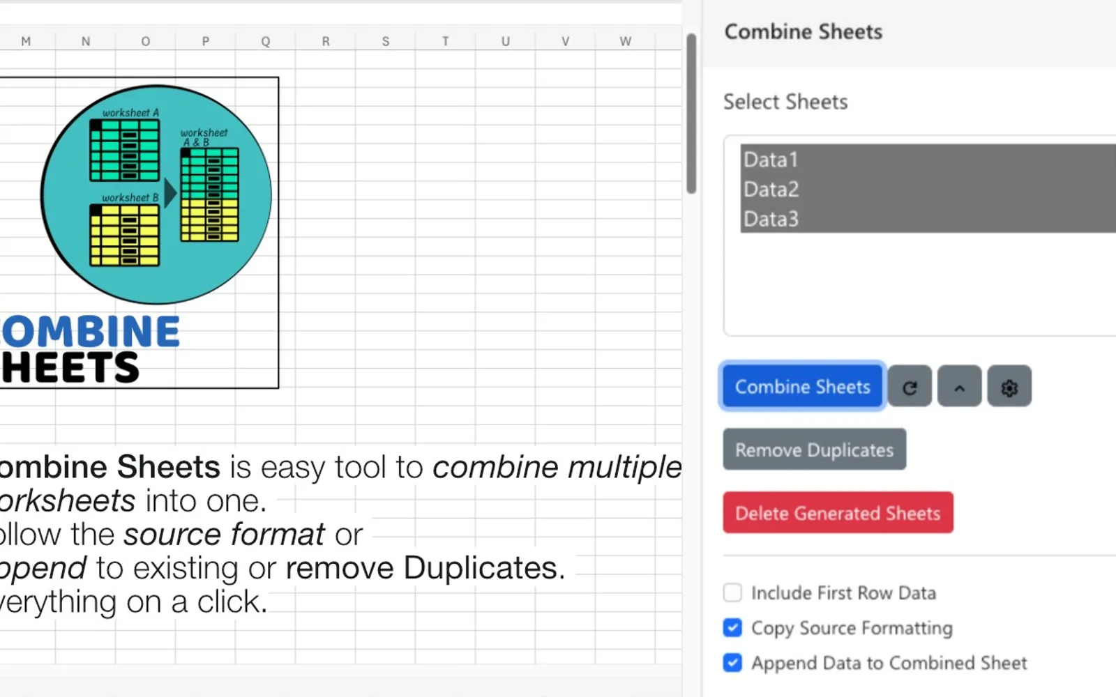 Combine Sheets — screenshot from the Microsoft Marketplace listing