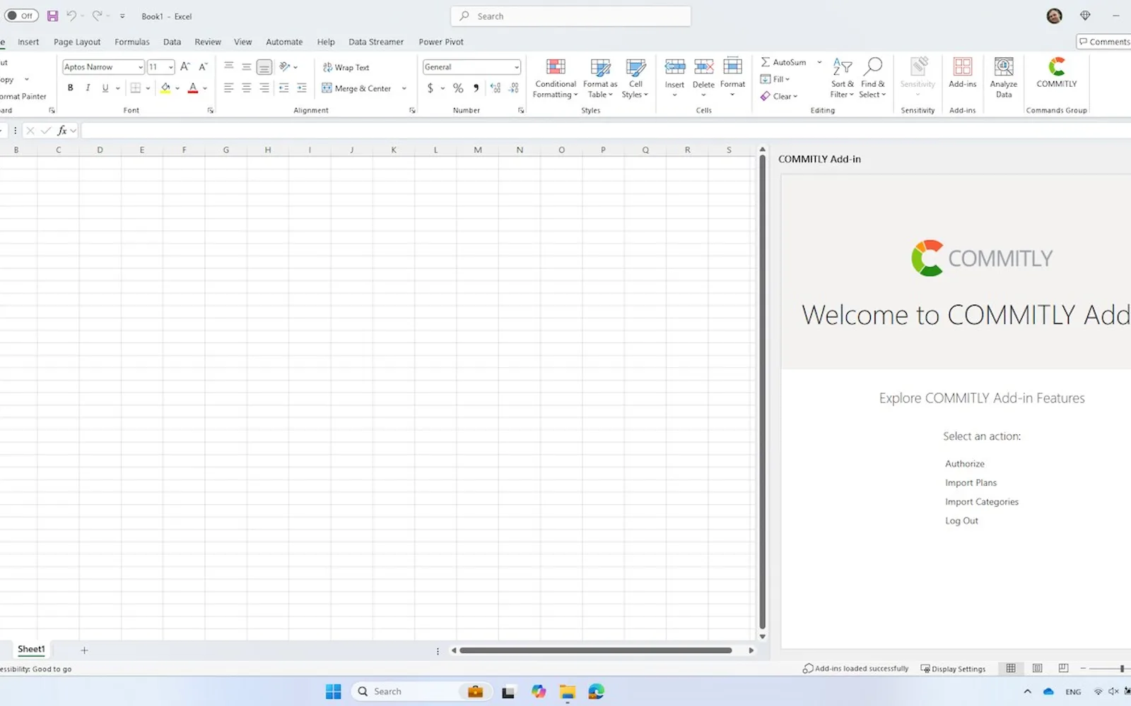 COMMITLY Add-in — screenshot from the Microsoft Marketplace listing