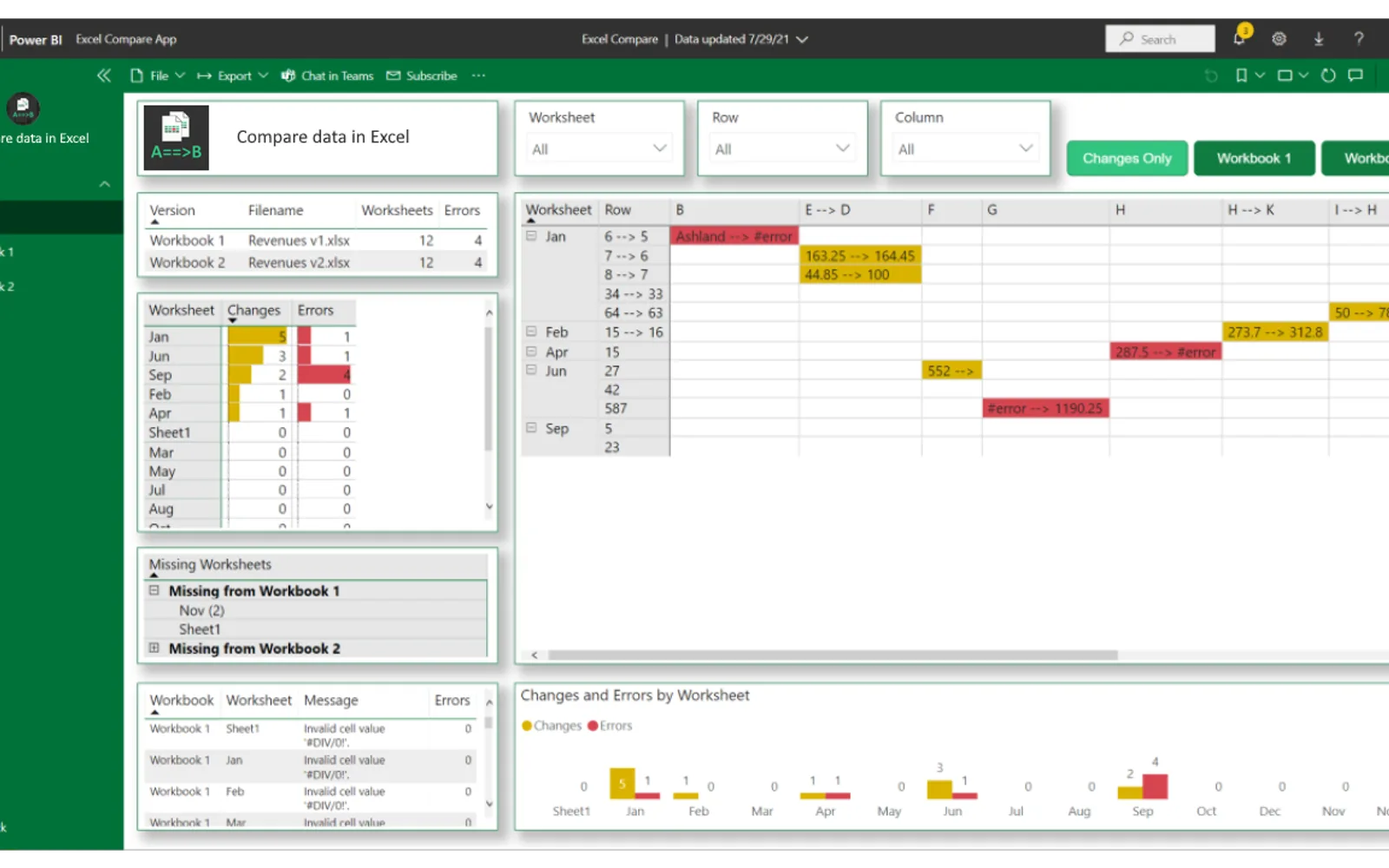 Compare data in Excel — screenshot from the Microsoft Marketplace listing