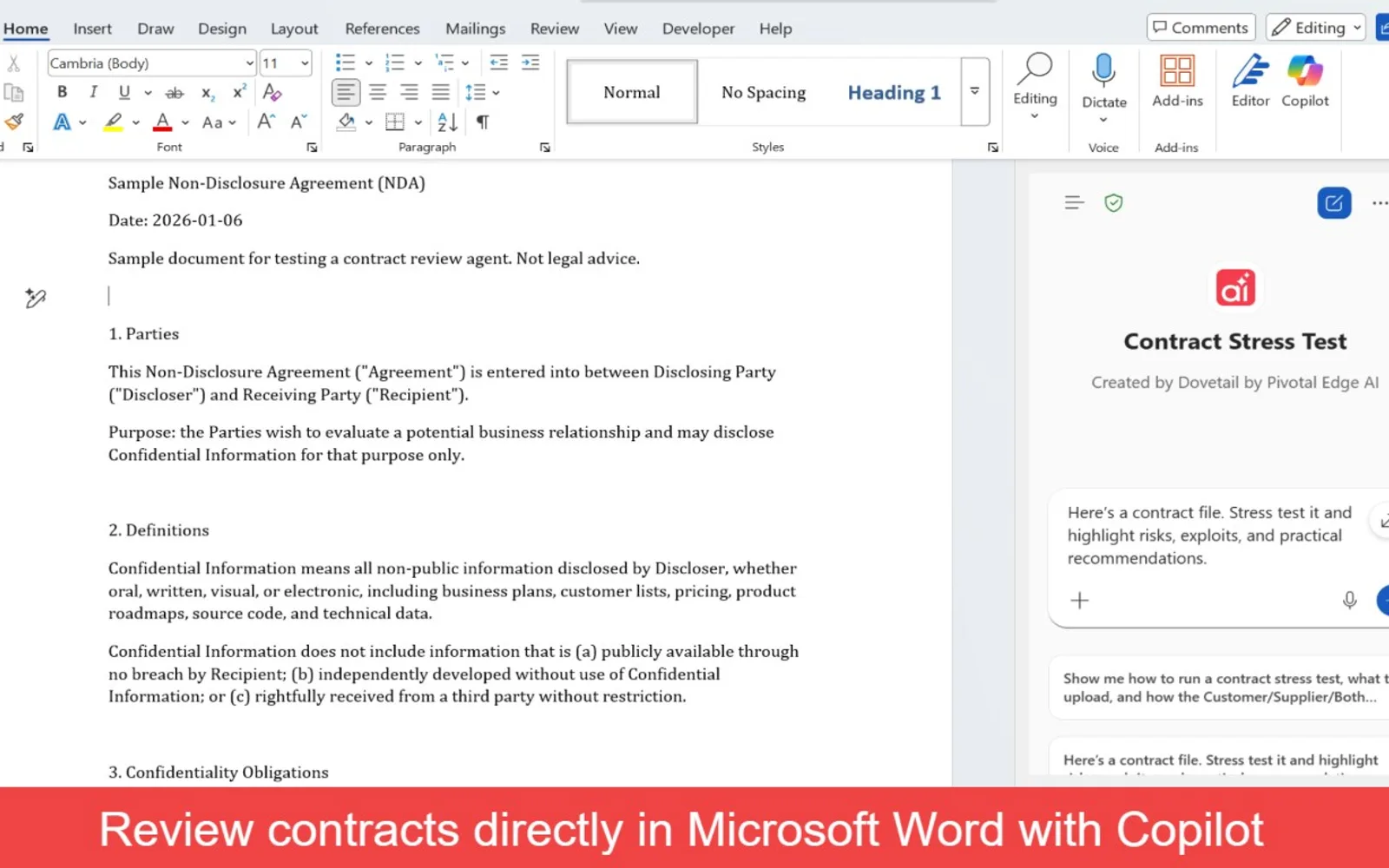 Contract Stress Test — screenshot from the Microsoft Marketplace listing