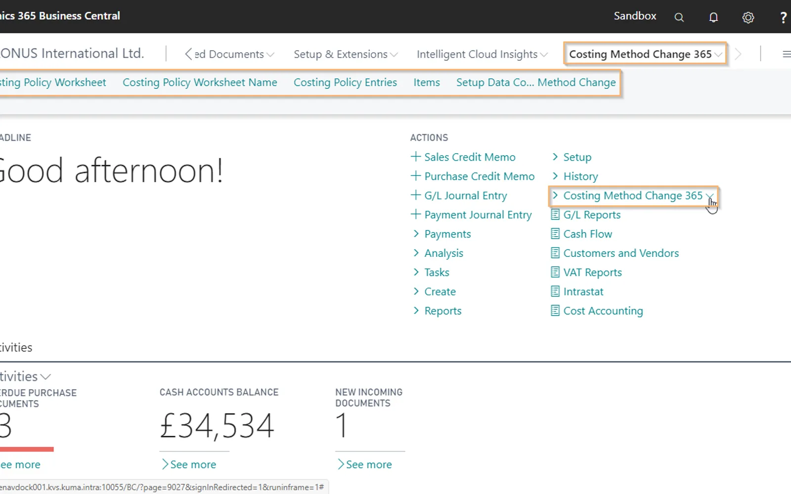 Costing Method Change 365 — screenshot from the Microsoft Marketplace listing