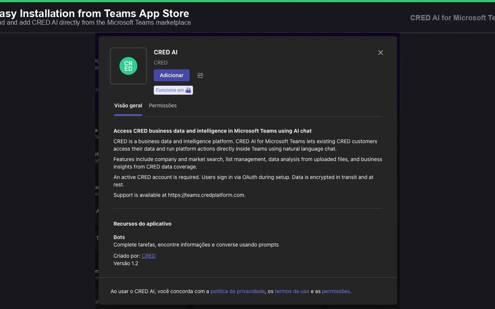 CRED AI — screenshot from the Microsoft Marketplace listing