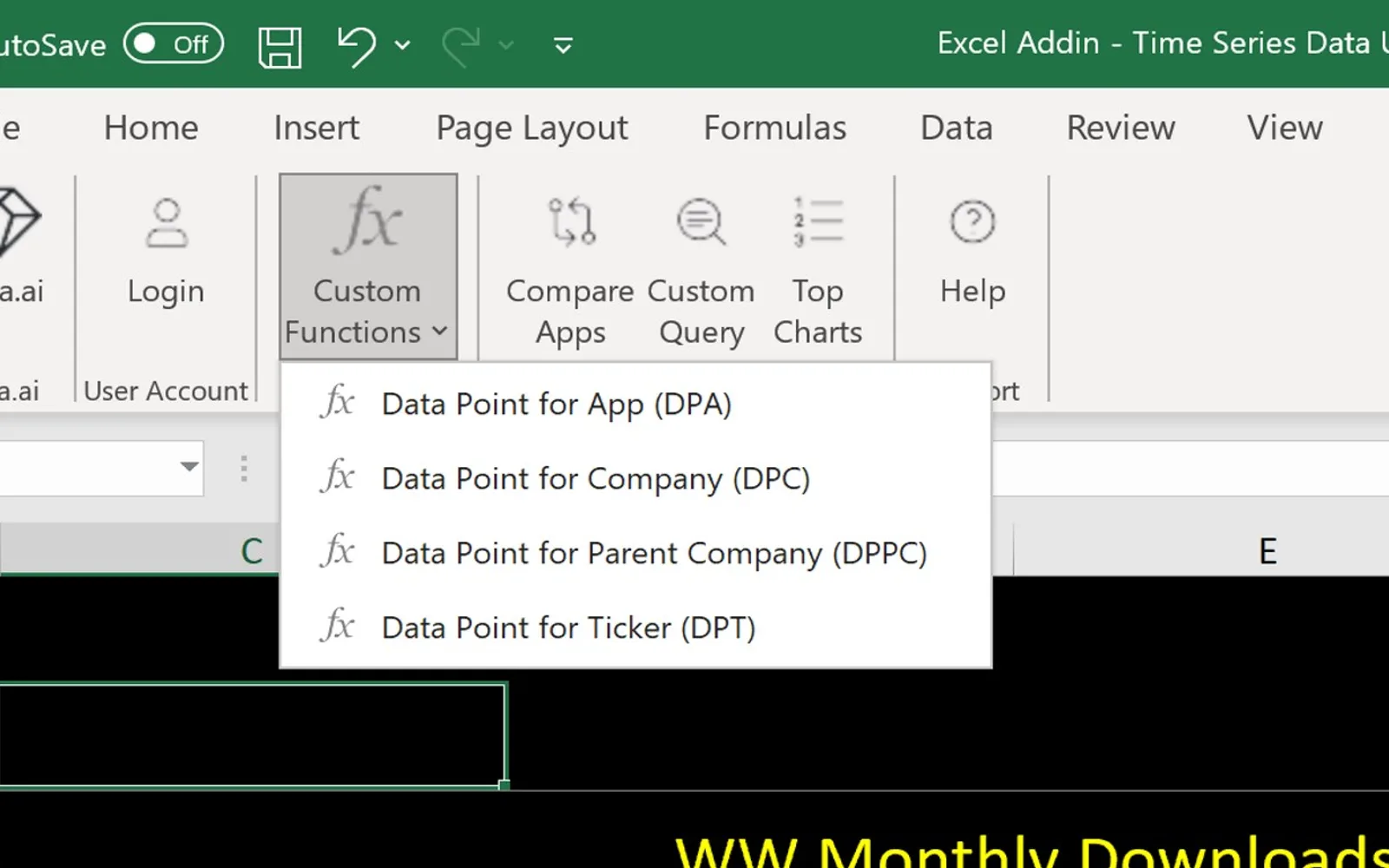 data.ai on Excel — screenshot from the Microsoft Marketplace listing