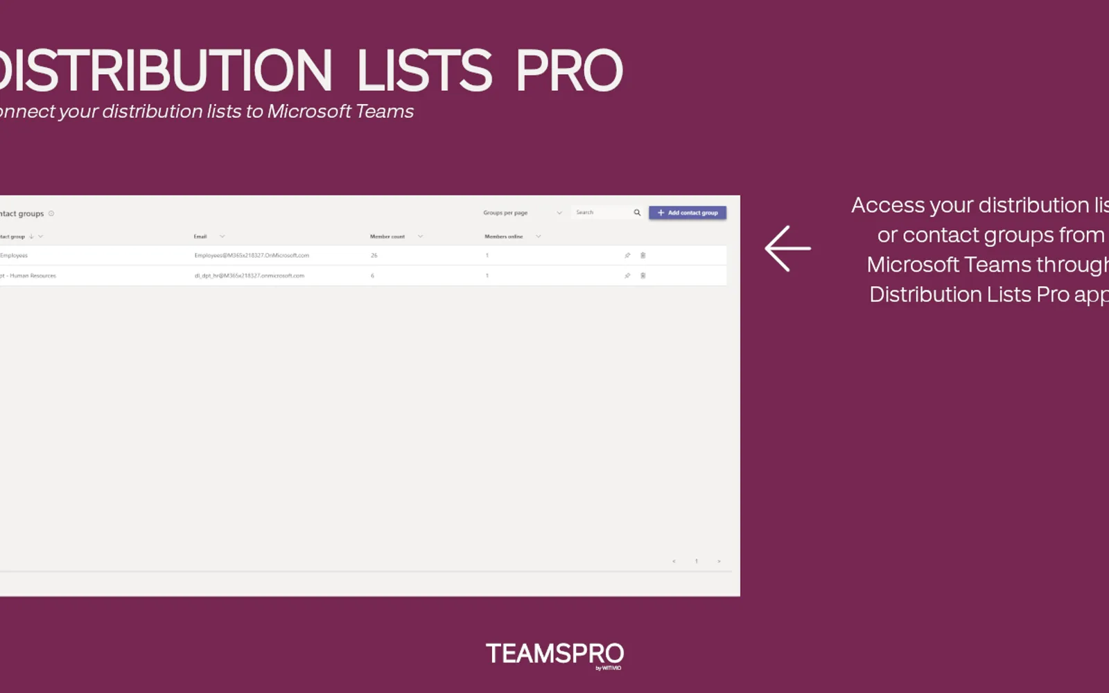 Distribution Lists Pro — screenshot from the Microsoft Marketplace listing