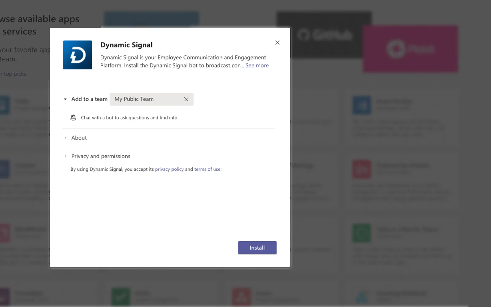 Dynamic Signal — screenshot from the Microsoft Marketplace listing