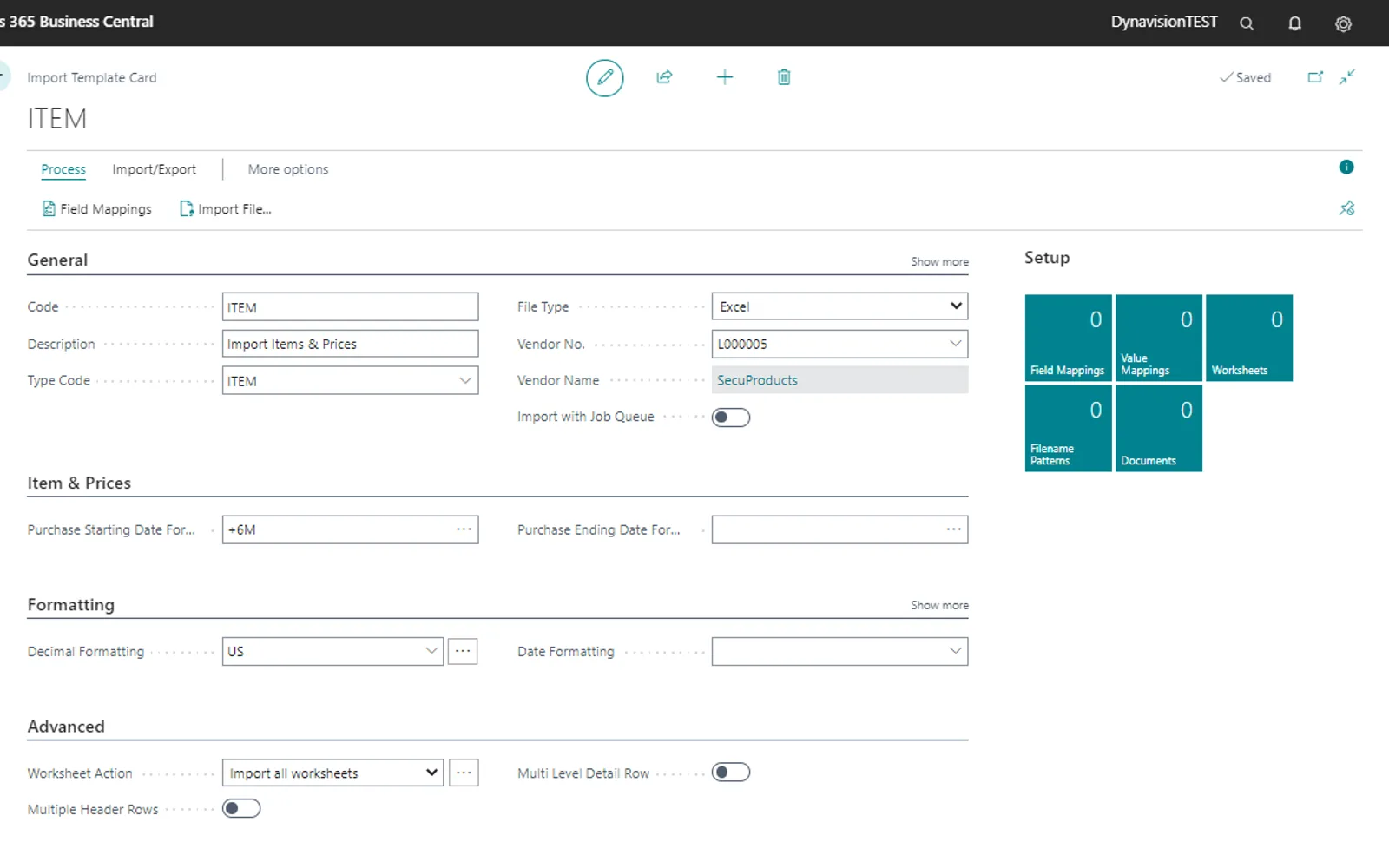 Dynavision Advanced Item & Price Import — screenshot from the Microsoft Marketplace listing