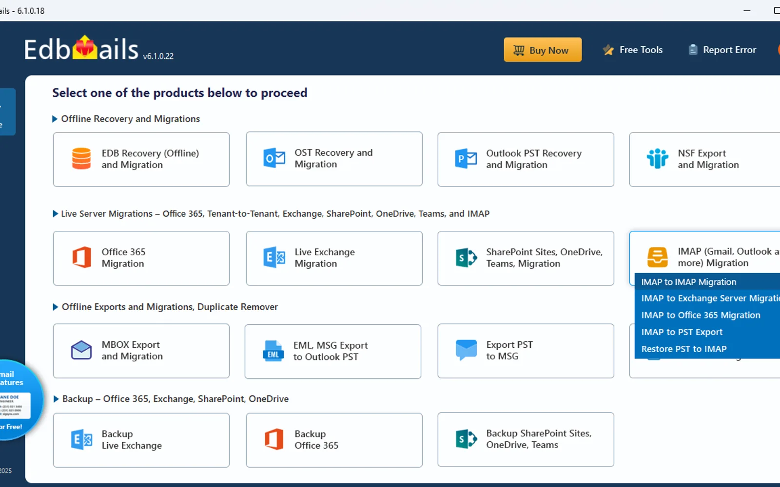 EdbMails IMAP Migration Tool — screenshot from the Microsoft Marketplace listing
