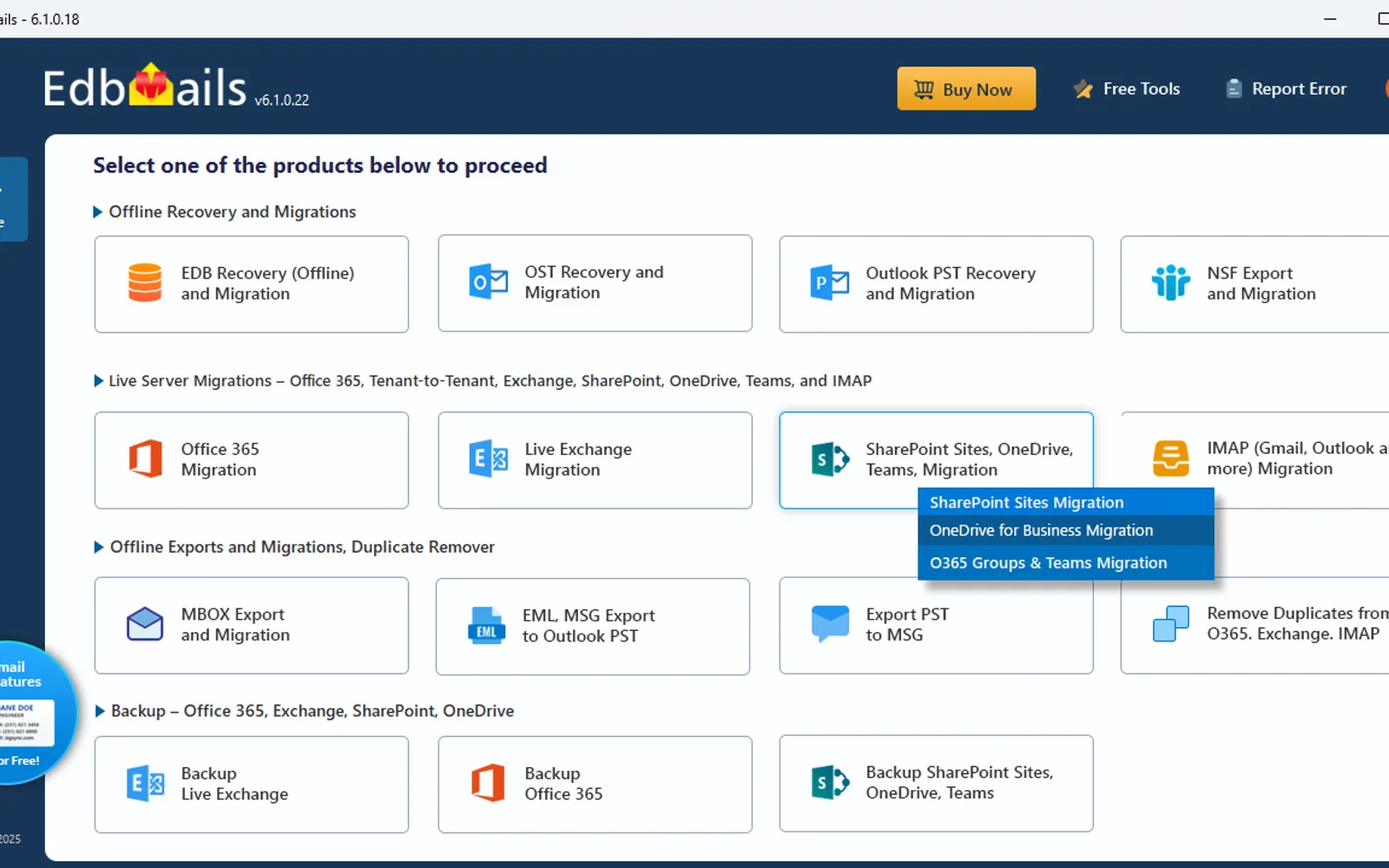 EdbMails Software for OneDrive Migration — screenshot from the Microsoft Marketplace listing