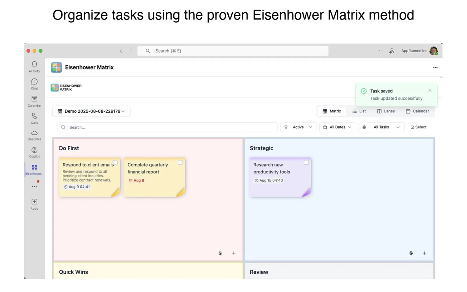 Eisenhower Matrix — screenshot from the Microsoft Marketplace listing