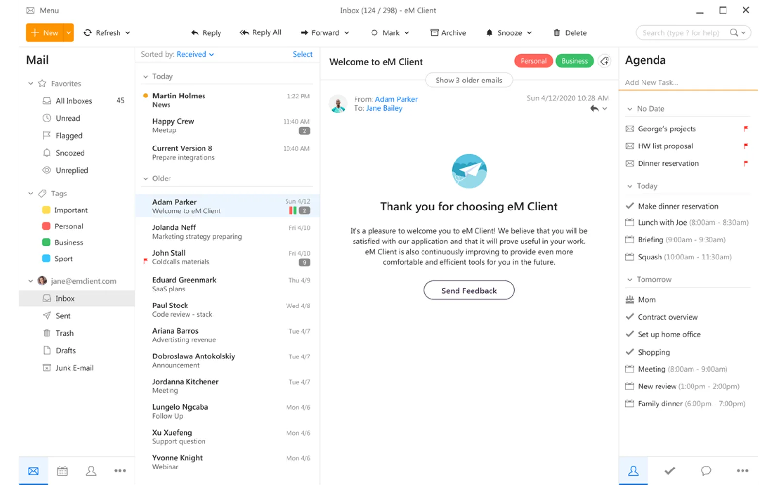 eM Client — screenshot from the Microsoft Marketplace listing