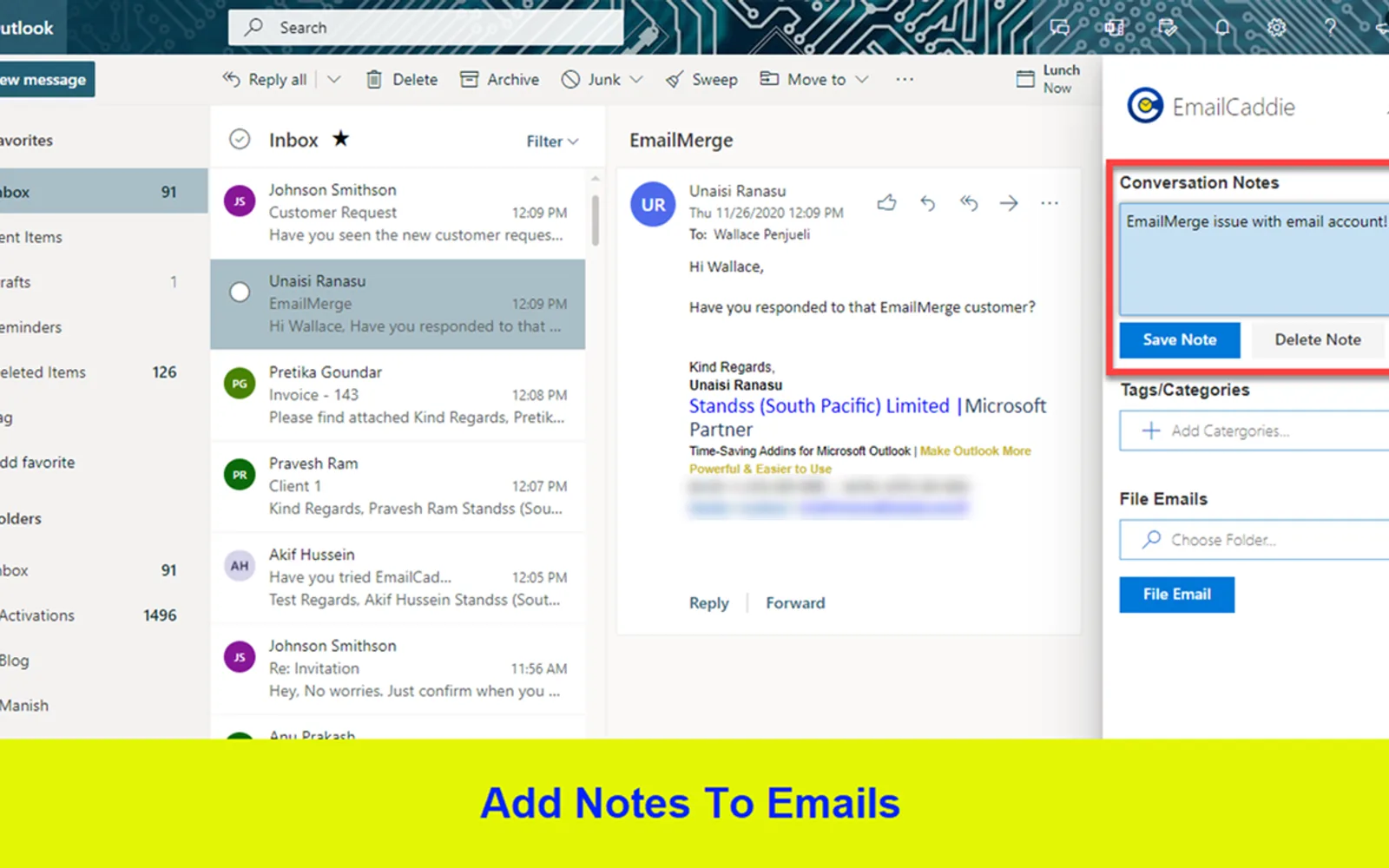 EmailCaddie — screenshot from the Microsoft Marketplace listing