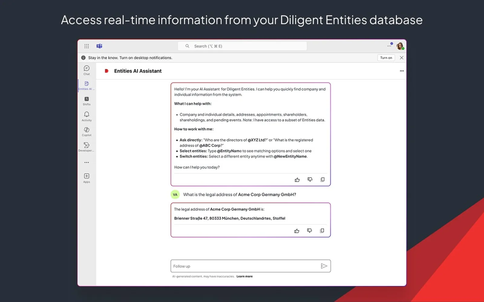 Entities AI Assistant — screenshot from the Microsoft Marketplace listing