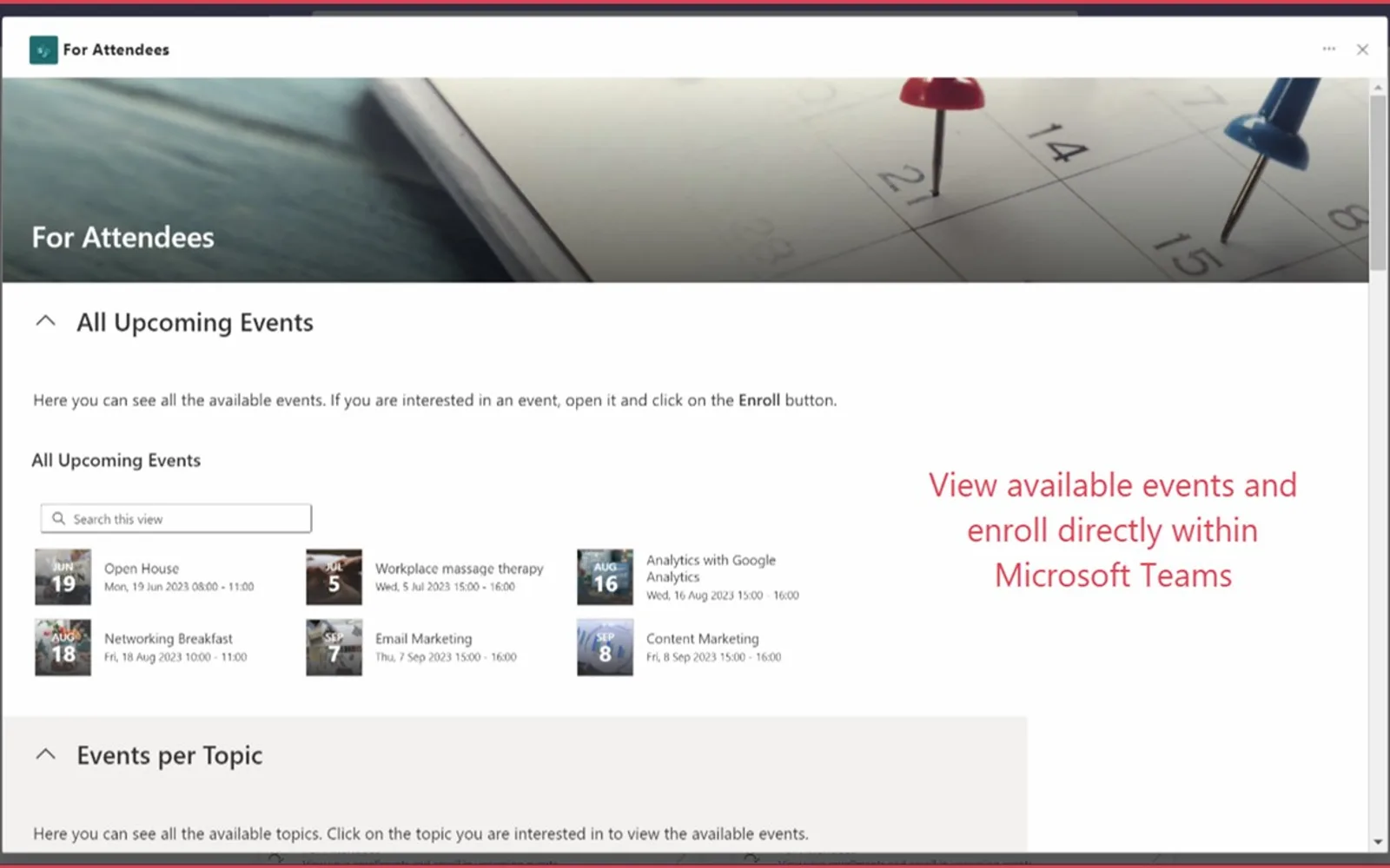 Event Management — screenshot from the Microsoft Marketplace listing