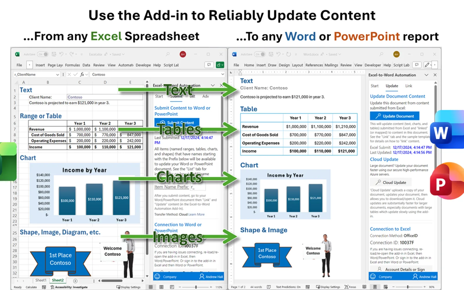 Excel-to-Word Document Automation — screenshot from the Microsoft Marketplace listing