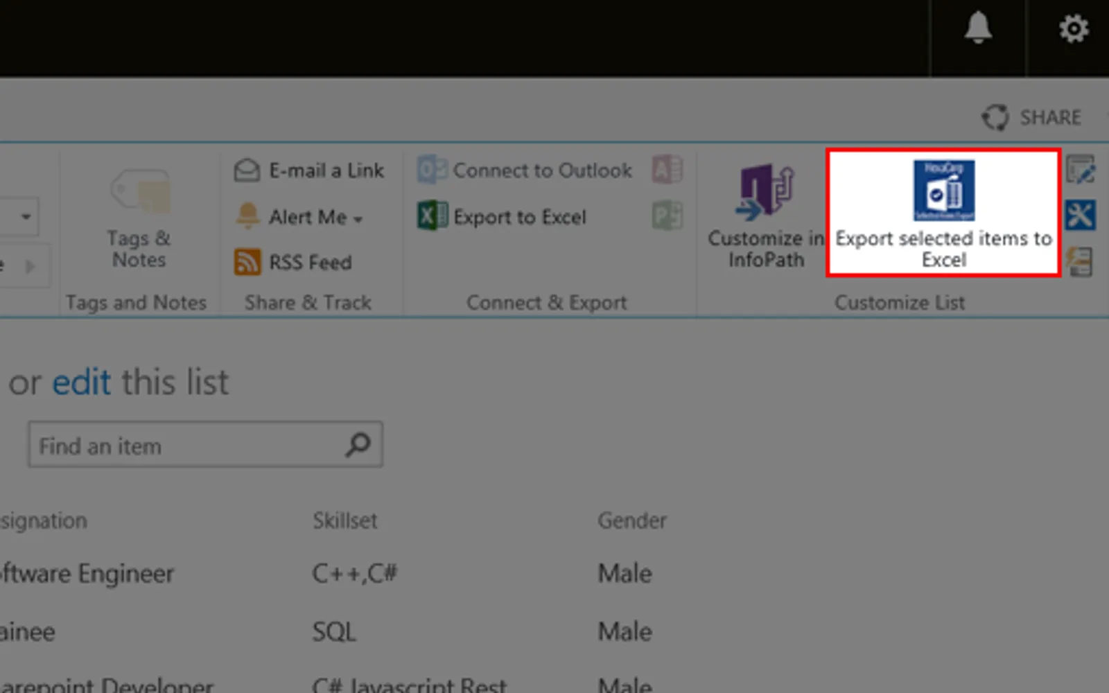 ExportselecteditemstoExcel — screenshot from the Microsoft Marketplace listing