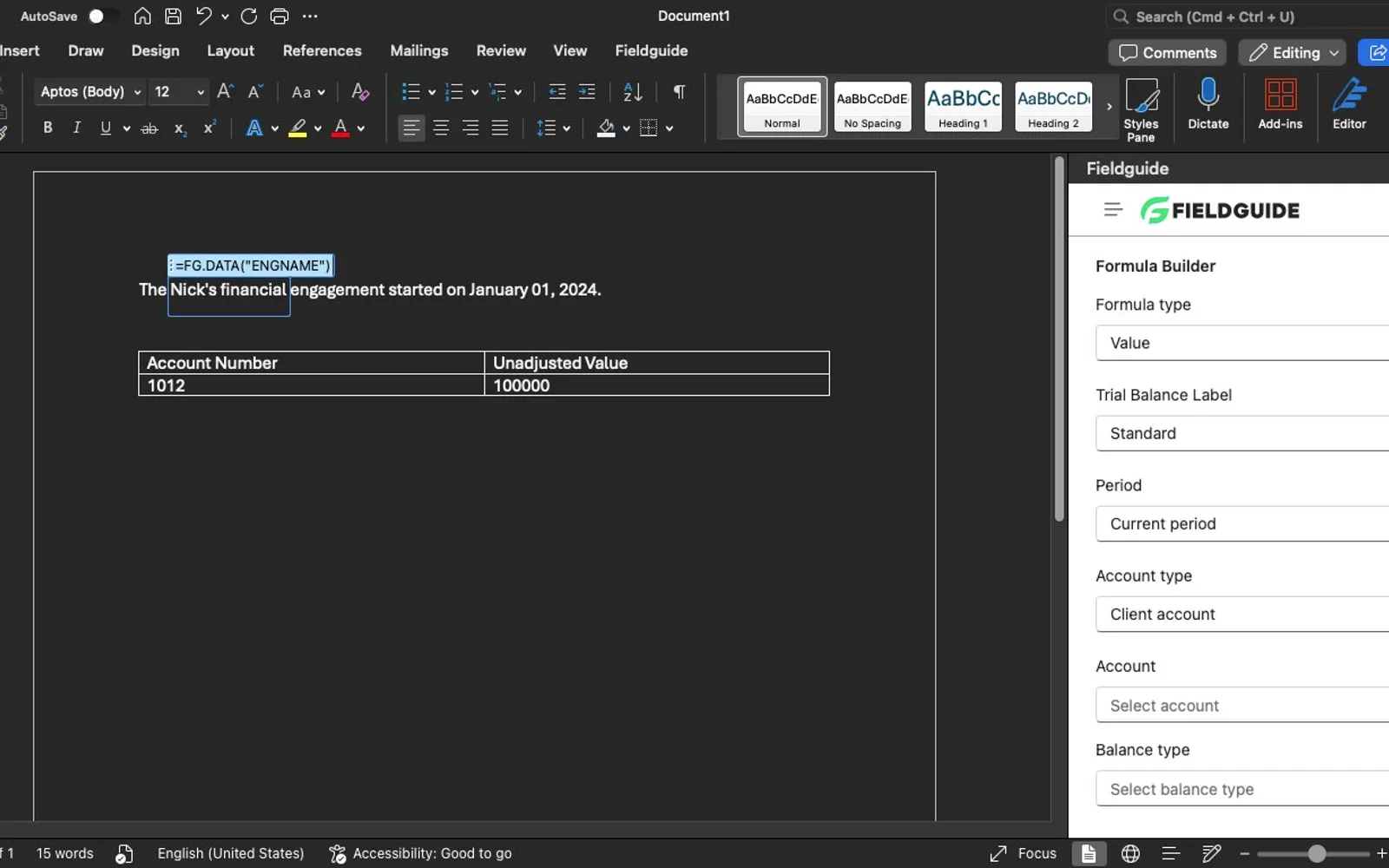 Fieldguide for Word — screenshot from the Microsoft Marketplace listing