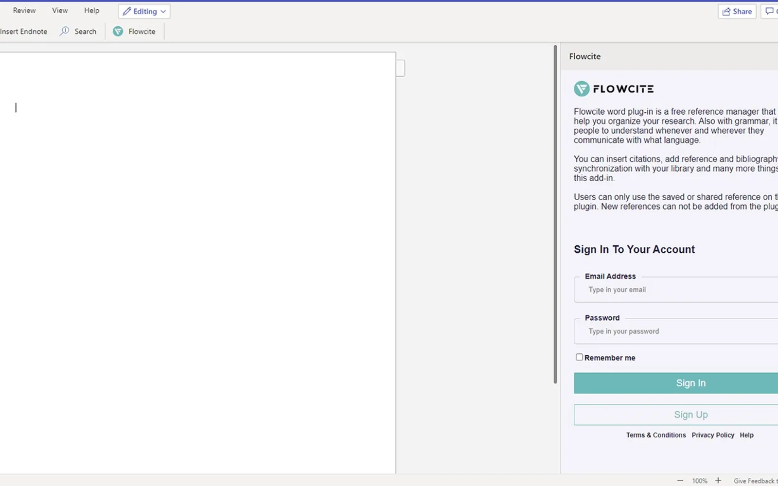 flowcite word plugin — screenshot from the Microsoft Marketplace listing