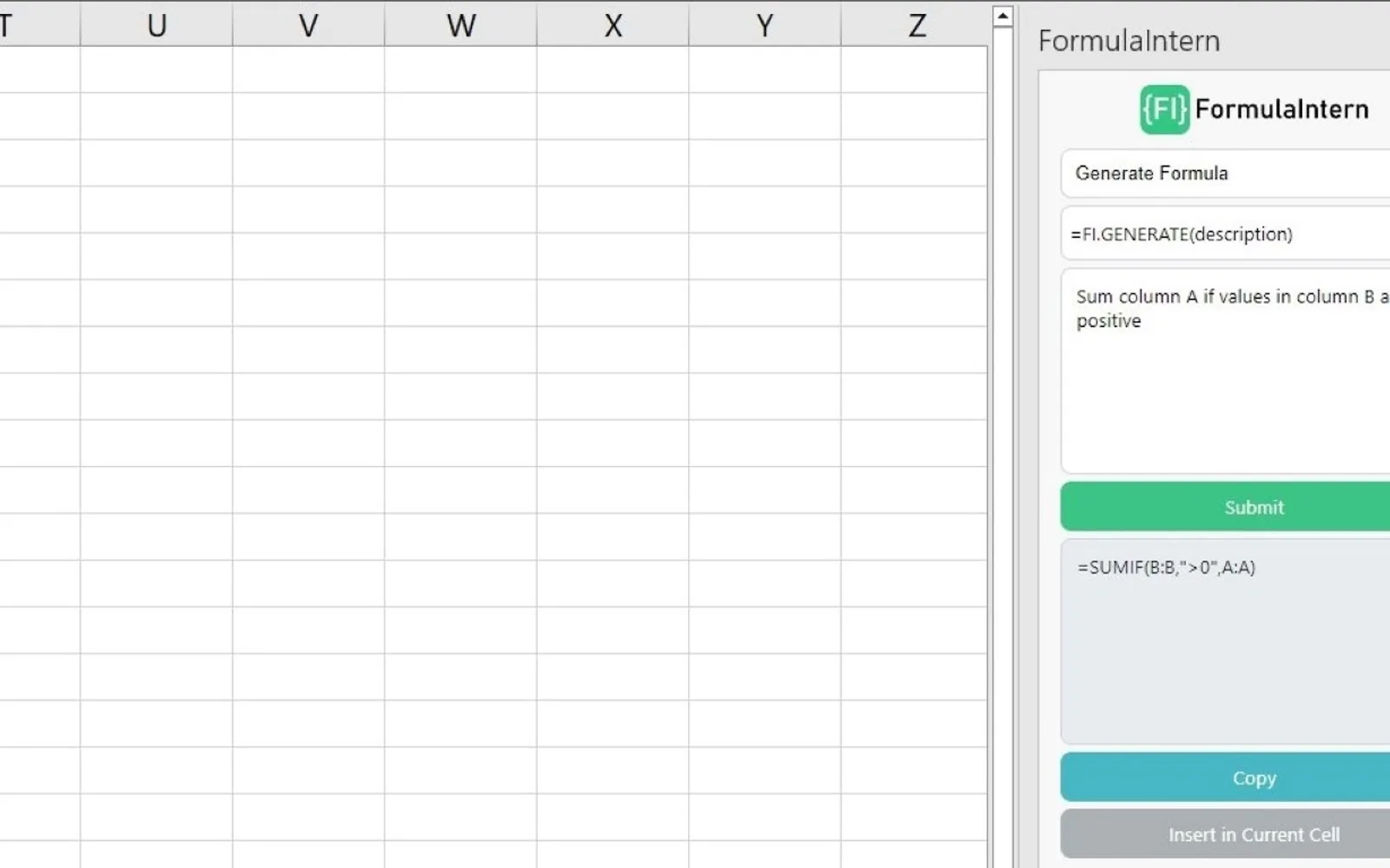 FormulaIntern — screenshot from the Microsoft Marketplace listing
