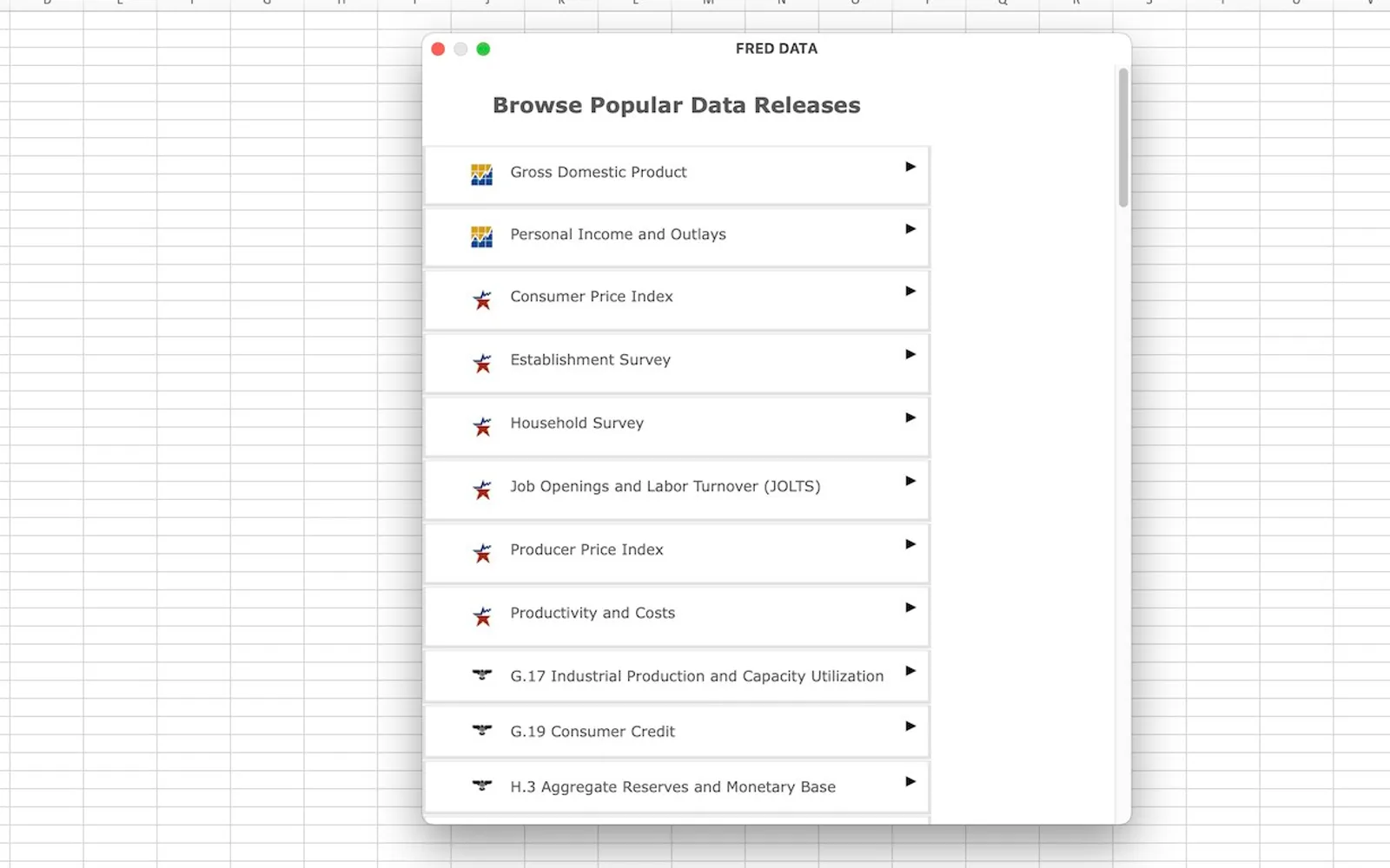 FRED Data — screenshot from the Microsoft Marketplace listing