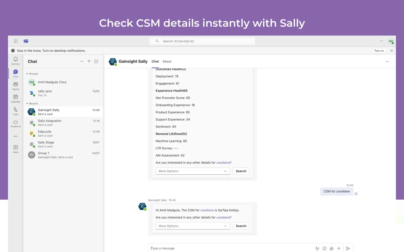 Gainsight Sally — screenshot from the Microsoft Marketplace listing