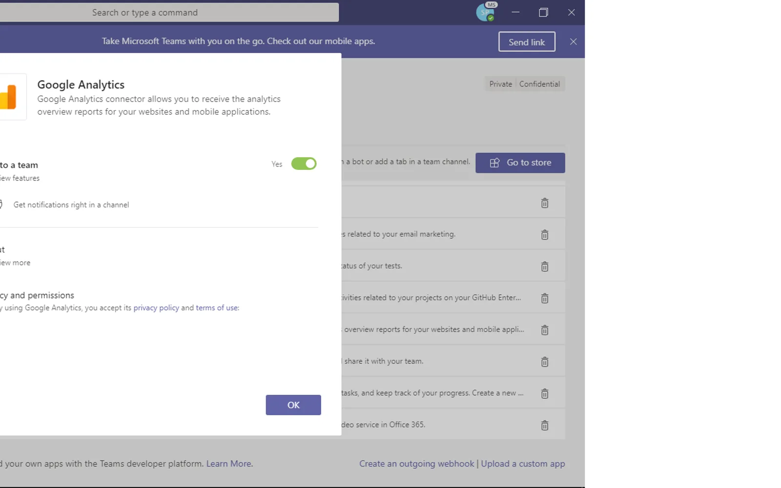 Google Analytics — screenshot from the Microsoft Marketplace listing